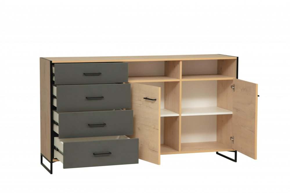 Комод 46.04 «Доната» Дуб бунратти светлый/Диамант серый