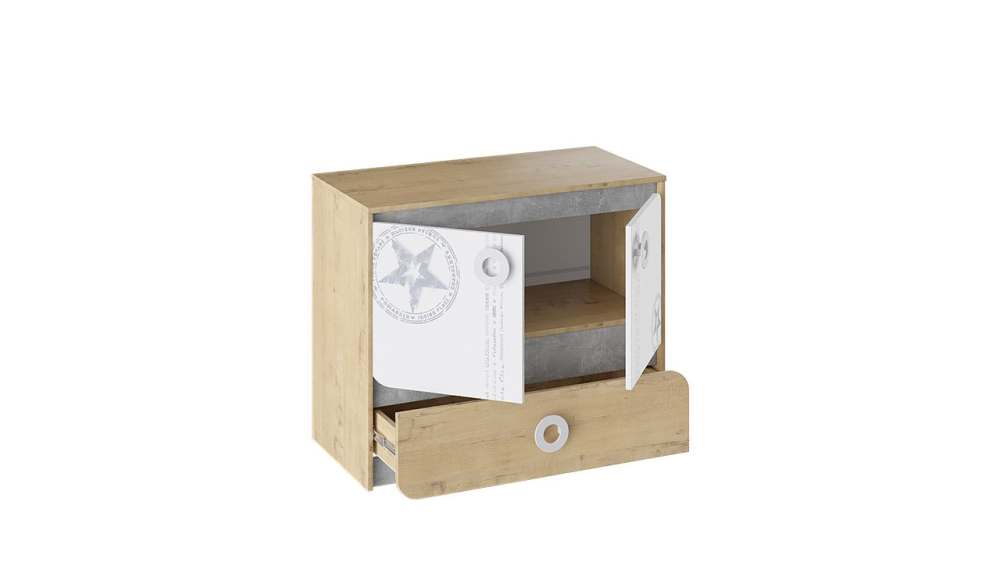 Тумба комбинированная «Мегаполис» (Бунратти/Белый с рисунком)