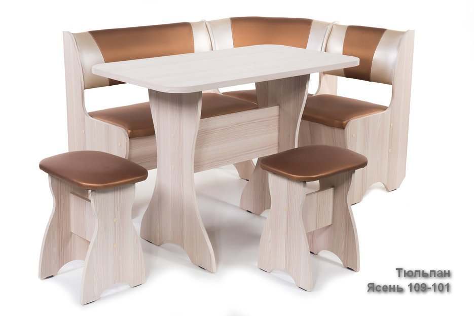 Набор мебели для кухни «Тюльпан» Ясень/Экокожа комбинированная
