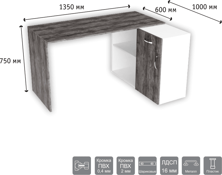 Стол «Universal» Белый/Сосна Джексон размеры