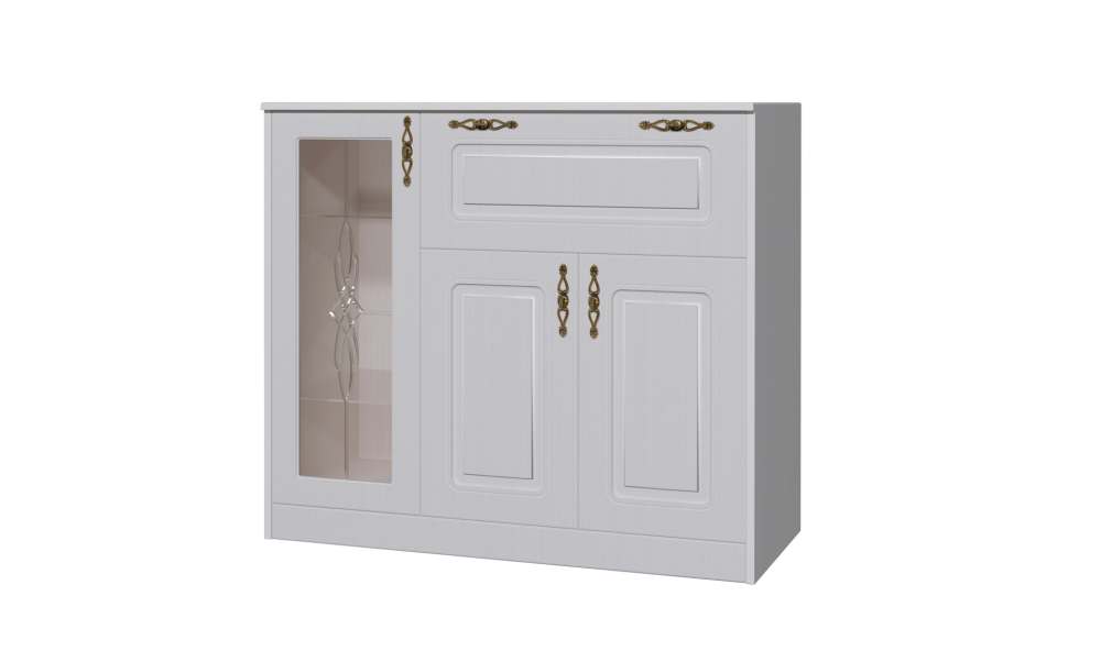 Комод со вставкой из стекла В-11 «Венеция» МДФ Сандал белый/Рамух