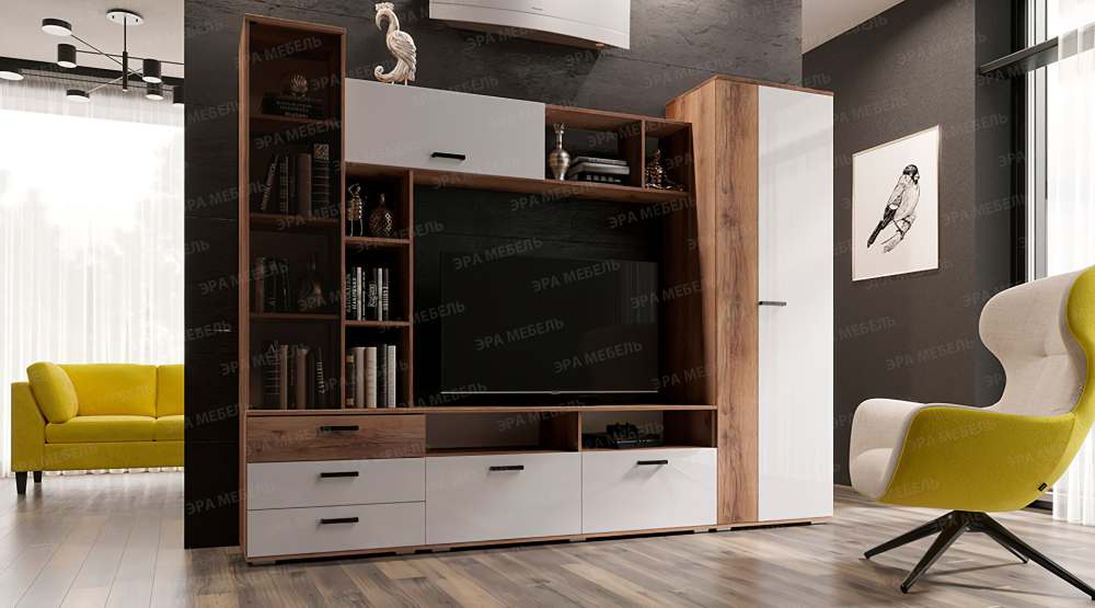 Гостиная «Крокус» Дуб делано/Белый глянец