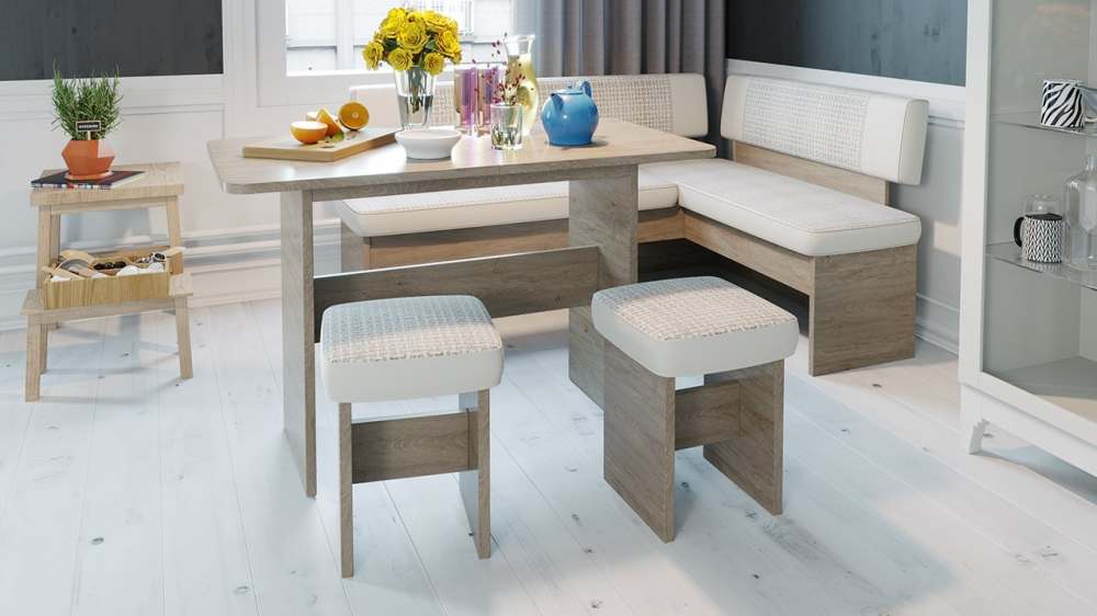 Кухонный уголок «Дублин» (Дуб Сонома трюфель/Кожзам светлый, ткань светлая)