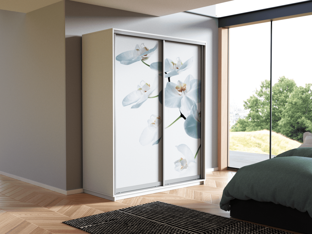 Шкаф-купе двухдверный «Экспресс Дуо» Фото Орхидея белая, высота 240 см
