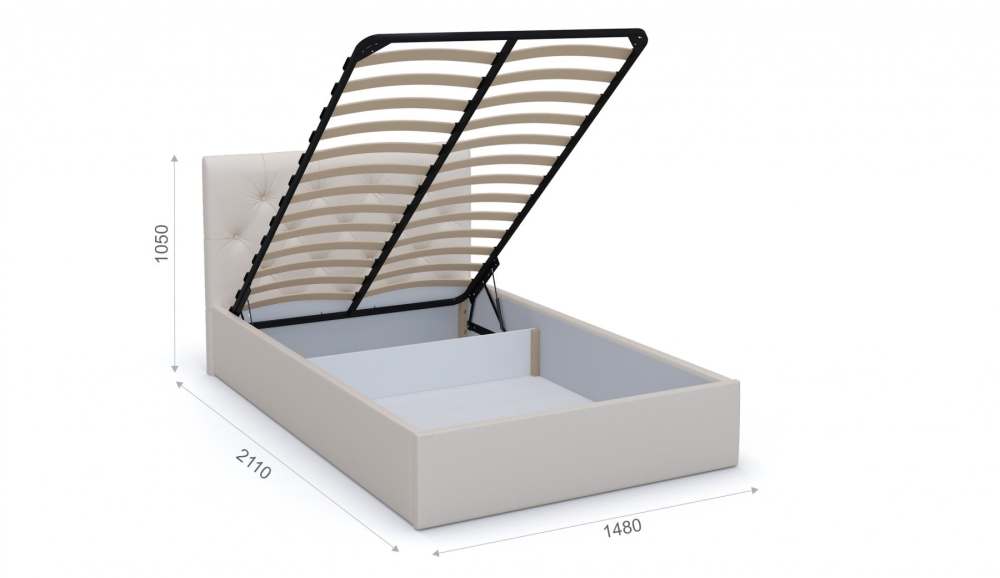 Мягкая кровать с подъемным механизмом 140 «Женева» Экокожа Teos milk/Пуговицы