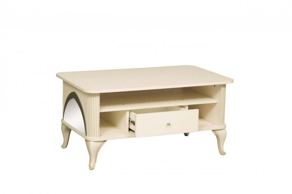 Стол журнальный с зеркалом 43.15 «Стефани» Бежевый/Слоновая кость патина