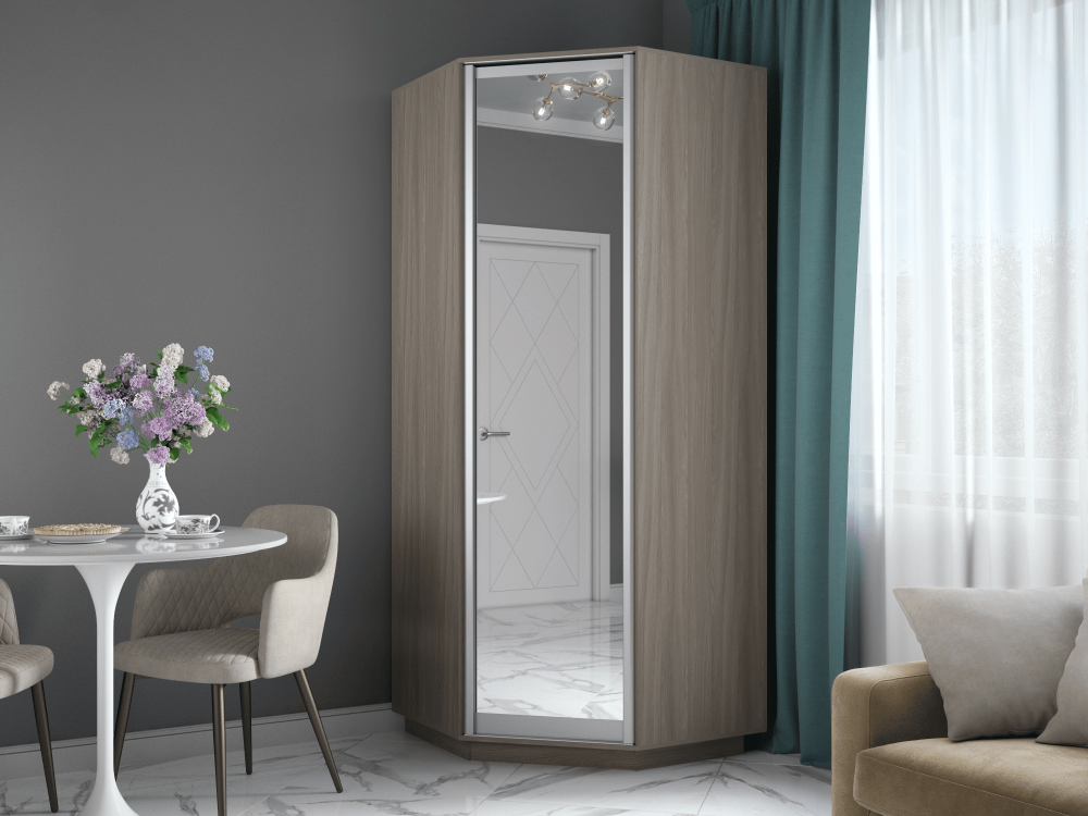 Угловой шкаф «Экспресс» 2400 Зеркало/Ясень Шимо светлый