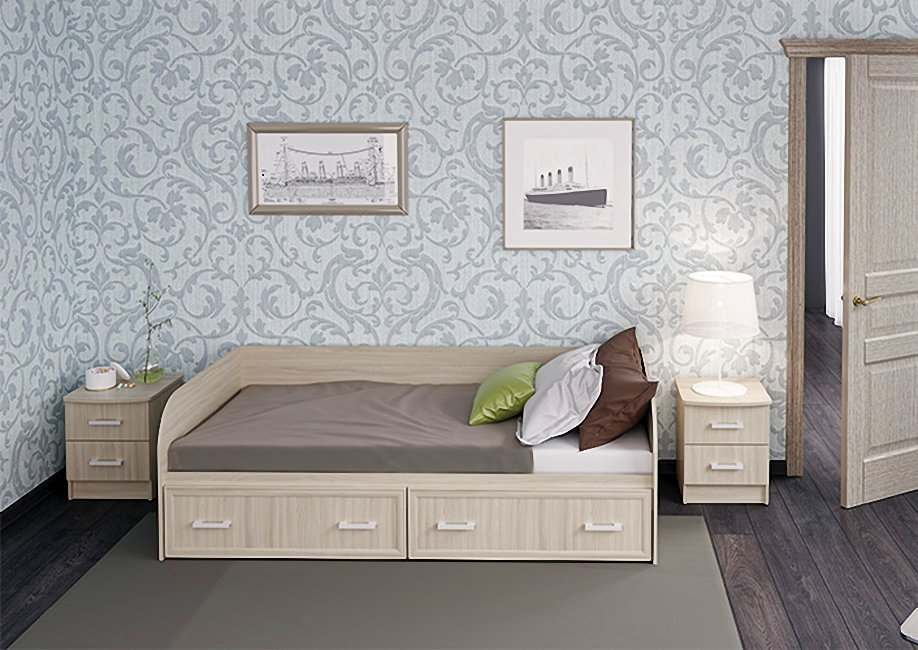 Кровать с ящиками «900» Ясень шимо темный/Ясень шимо светлый