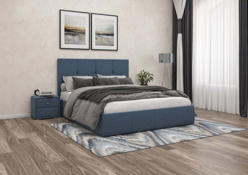 Интерьерная кровать с подъемным механизмом «Твист» Рогожка denim