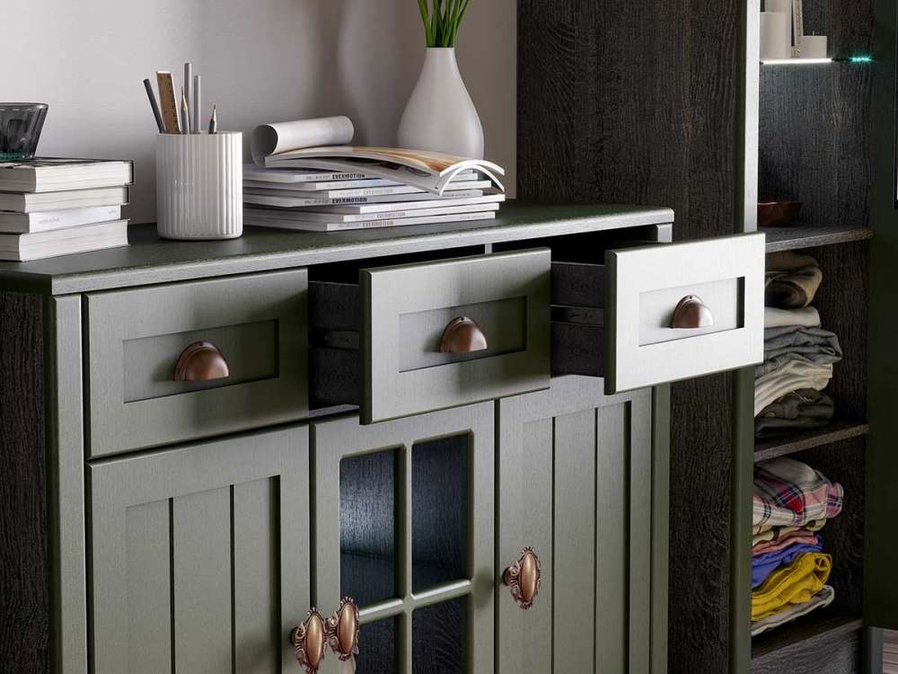 Гостиная «Прованс» Зелёный Дип/Ясень Анкор тёмный