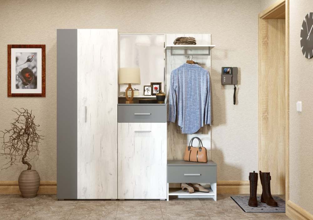 Модульная прихожая «Юнона» Дуб Белый/Серый Шифер
