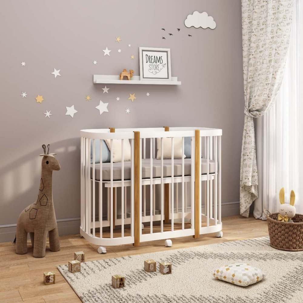 Комплект кроватка «Dreams Leo» Белая/Стойки Натурального цвета