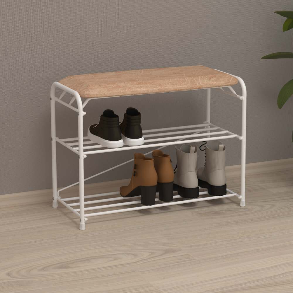 Подставка для обуви 3-х полочная 60 с сиденьем Белый