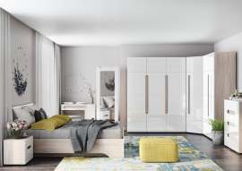 Модульная спальня «Палермо-3» Ясень шимо светлый/МДФ Белый глянец вариант 3