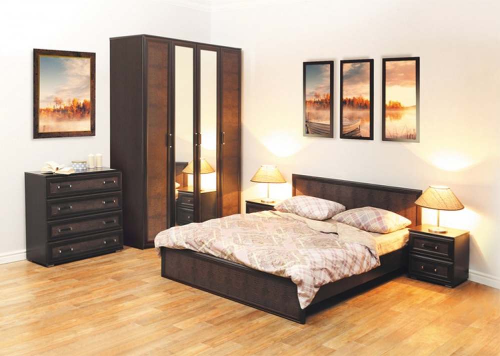 Модульная спальня «Волжанка» Венге кожзам крок коричневый