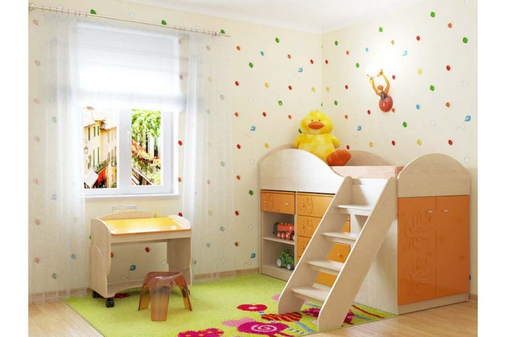 Модульная детская «Маугли» Береза снежная/ оранж