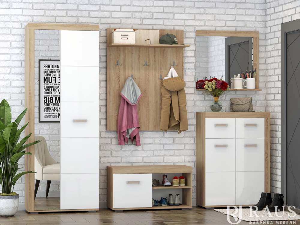 Прихожая «Алегра» Дуб Сонома/Белый глянец