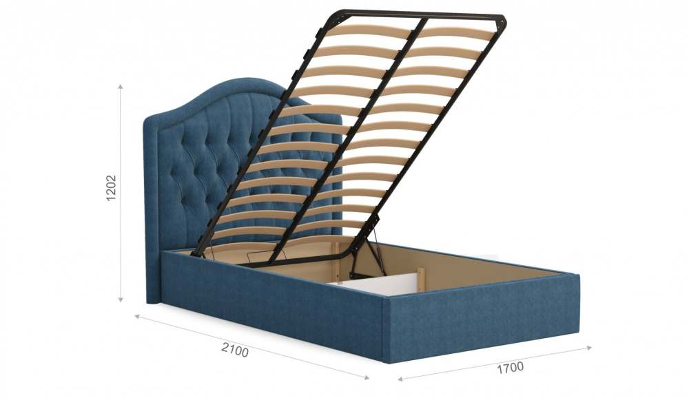 Интерьерная кровать с подъемным механизмом 140 «Элизабет» Велюр Lecco ocean/Пуговицы