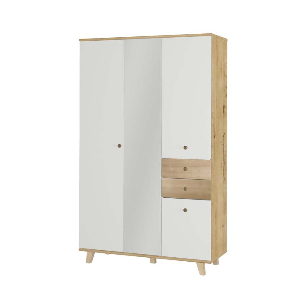 Шкаф 3-х створчатый с ящиками «Лакки» 25 Дуб ирландский/Молочный матовый