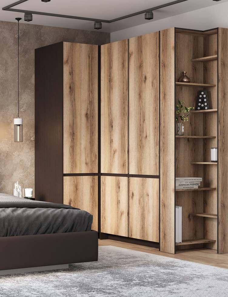 Шкаф угловой прямой правый «Прага» Дуб Делано/Дуб Венге