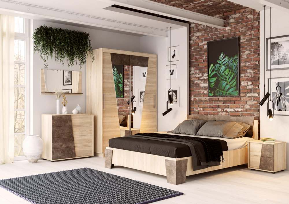 Модульная спальня «Санремо» Дуб Сонома светлый/Ателье темное