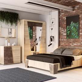 Модульная спальня «Санремо» Дуб Сонома светлый/Ателье темное