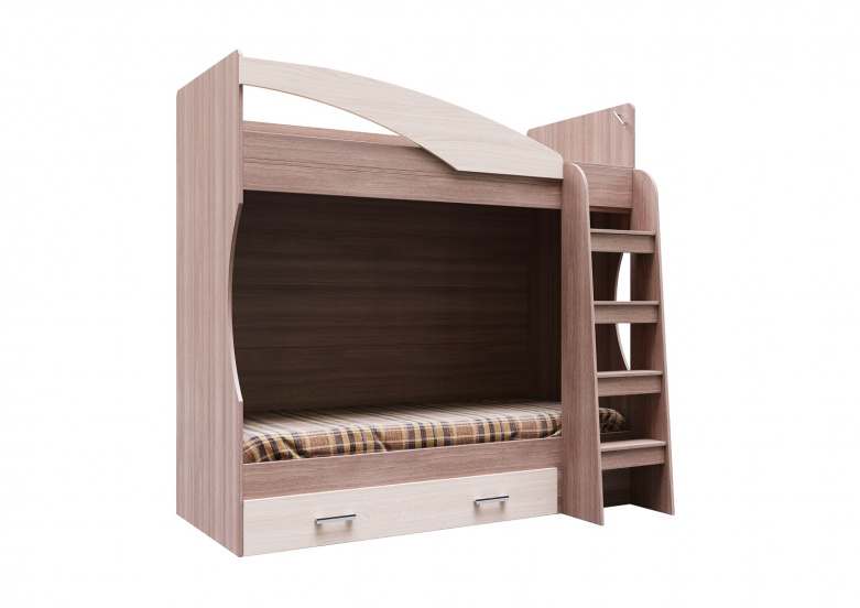 Кровать двухъярусная (с ящиком) «Город», спальное место 80х185 см Ясень Шимо тёмный/Ясень шимо светлый