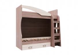 Кровать двухъярусная (с ящиком) «Город», спальное место 80х185 см Ясень Шимо тёмный/Ясень шимо светлый