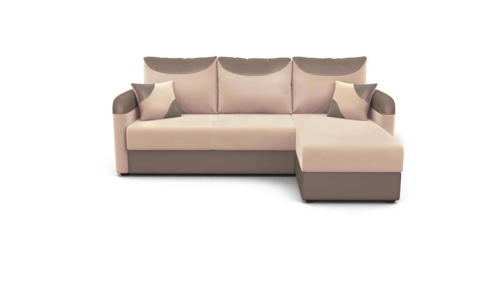 Диван-кровать угловой «Чикаго» Велюр текстура латте/кожзам латте