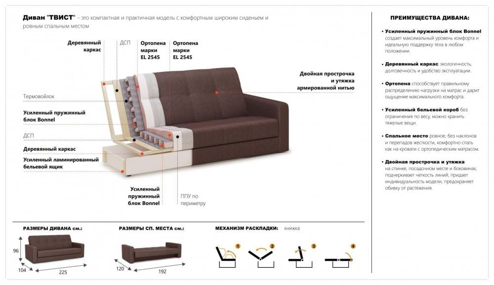 Диван прямой «Твист» Savana chocolate наполнение