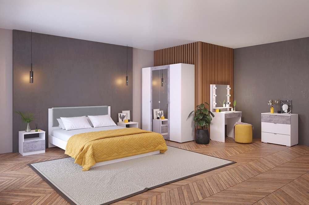 Спальный гарнитур «Акцент» Белое сияние/Цемент светлый