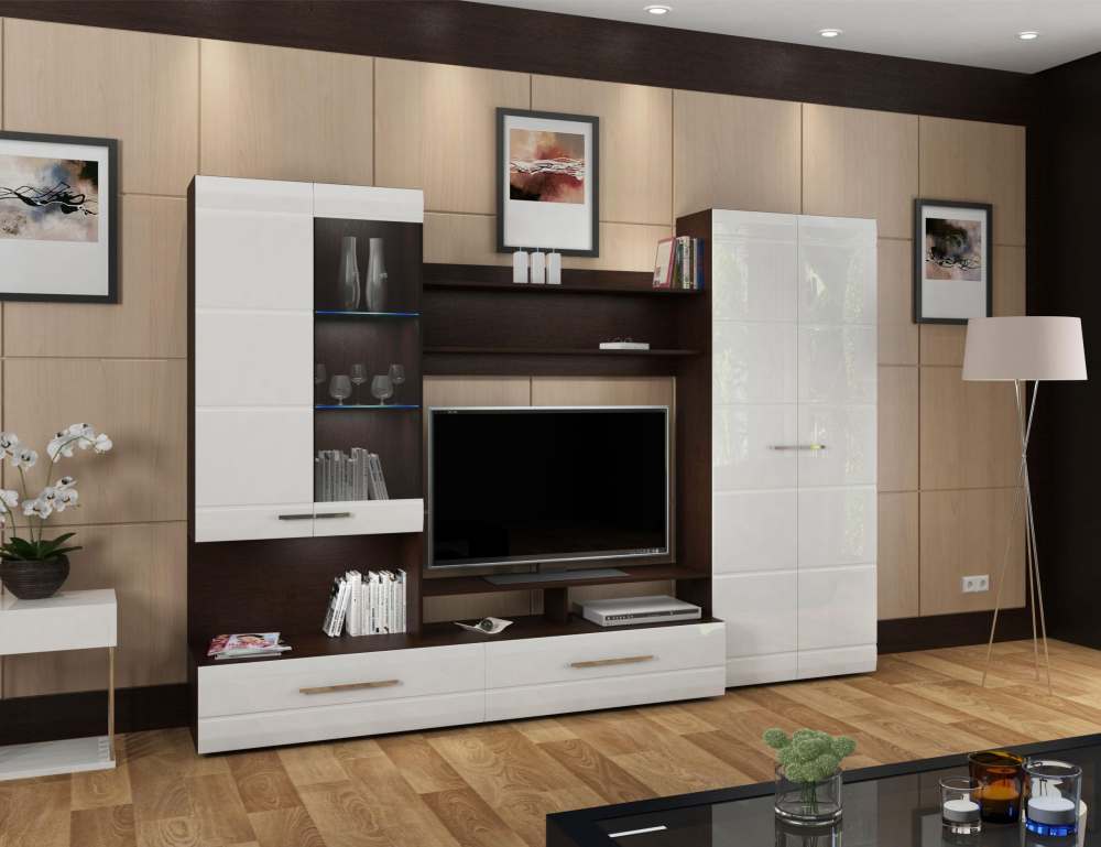 Стенка  «Верона» Дуб Венге/Белый глянец