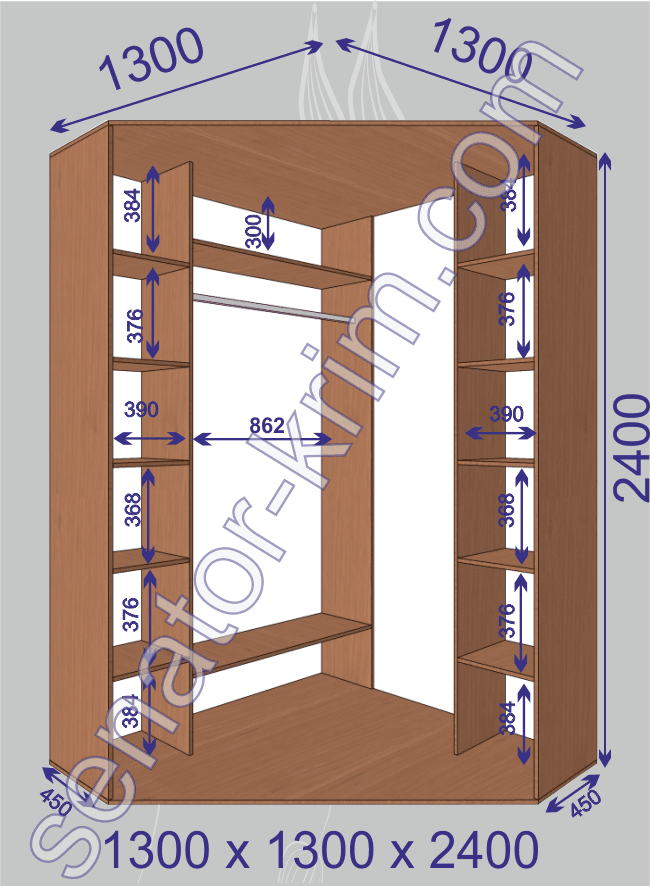 Угловой шкаф-купе «Сенатор» 2400 Зеркало 1300х1300х2400 (450) мм