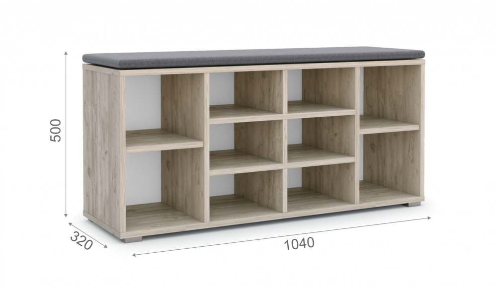 Тумба для обуви «Аризона» Дуб крафт серый (Грей) размеры