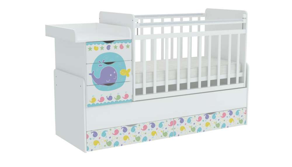 Кровать детская «Фея» 1150 Морская история, белый