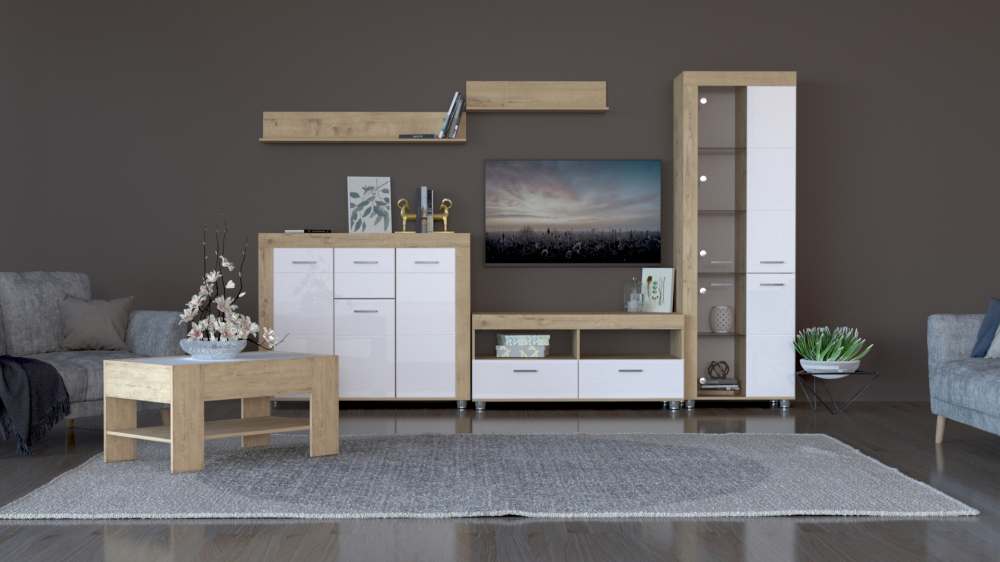 Гостиная «Бэлла-5» МДФ Белый софт/Дуб Ирландский