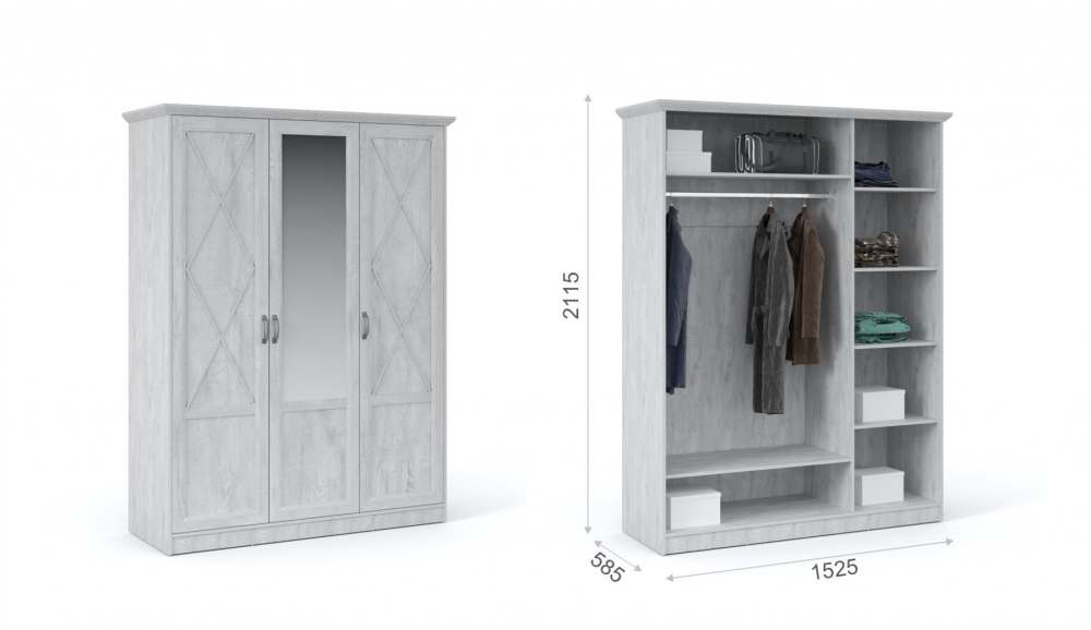 Шкаф 3-х дверный «Лорена» Бетон Паин белый