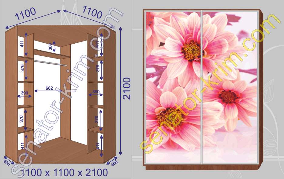 Угловой шкаф-купе «Сенатор» 2100 Фотопечать, глубина 45 см