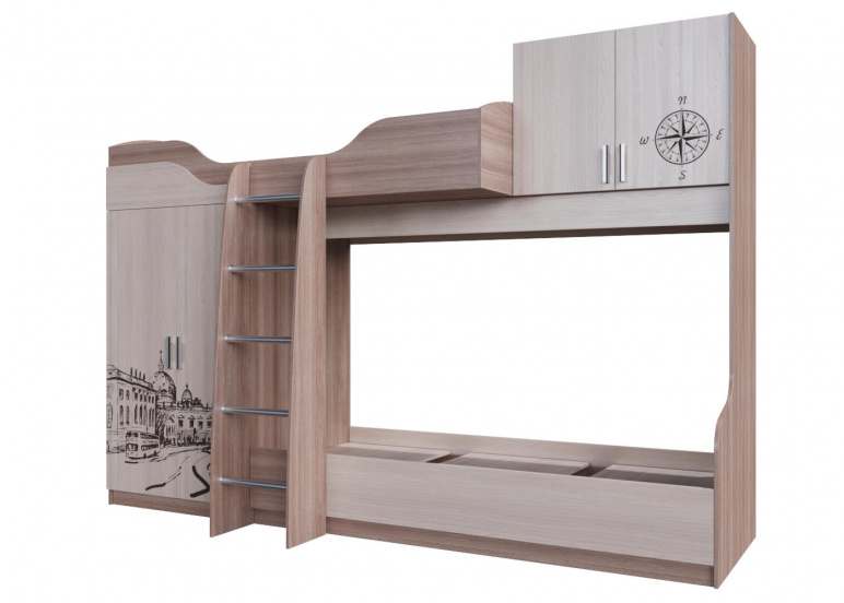 Кровать двухъярусная «Город», спальное место 80х200 см Ясень Шимо тёмный/Ясень шимо светлый