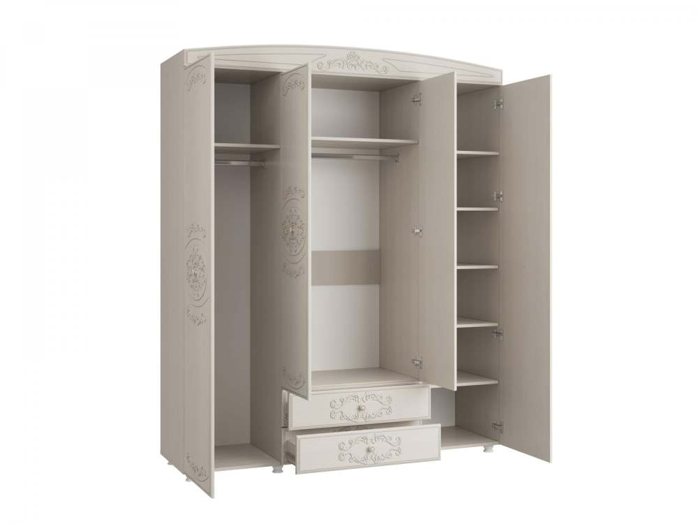 Шкаф 4-х дверный комбинированный с зеркалом «Каролина» Патина/Вудлайн кремовый/Сандал белый