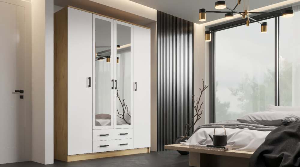 Шкаф «Квадро» Дуб Вотан/Белый гладкий