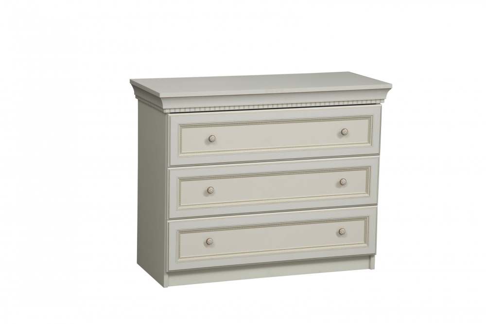 Комод 40.06 «Эльмира» Белый/Белая кожа патина