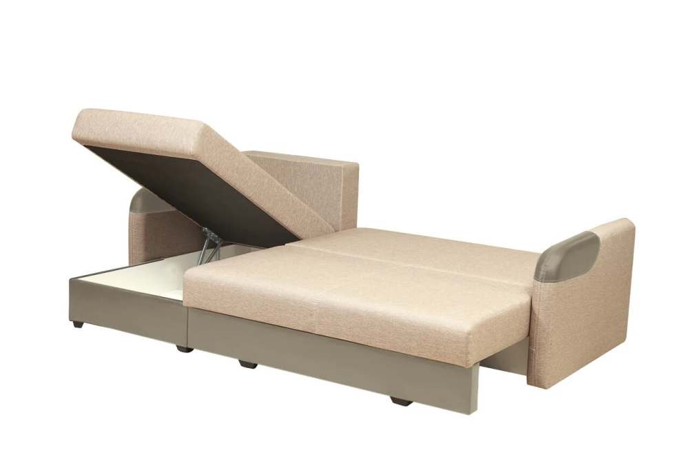 Диван-кровать угловой «Чикаго» Рогожка бежевая/кожзам силк