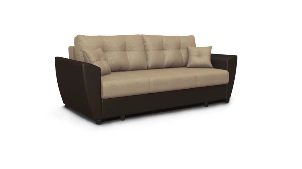 Диван «Фортуна» Рогожка бежевая/кожзам коричневый, еврокнижка, длина  226 см