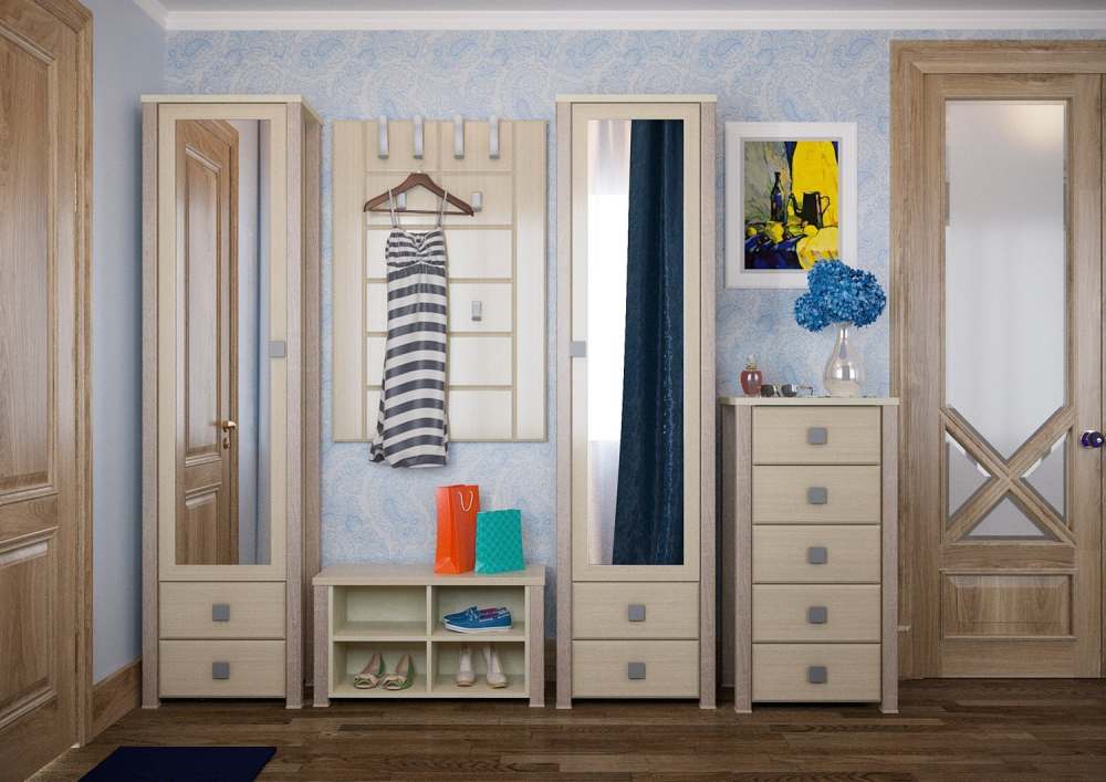 Модульная прихожая «Изабель» Берёза снежная/клён вариант 3