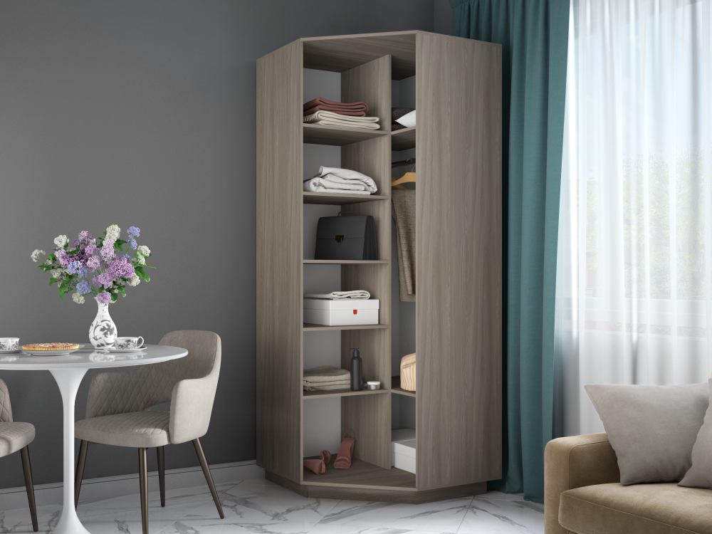 Угловой шкаф «Экспресс» 2200 Зеркало/Ясень Шимо светлый внутреннее наполнение