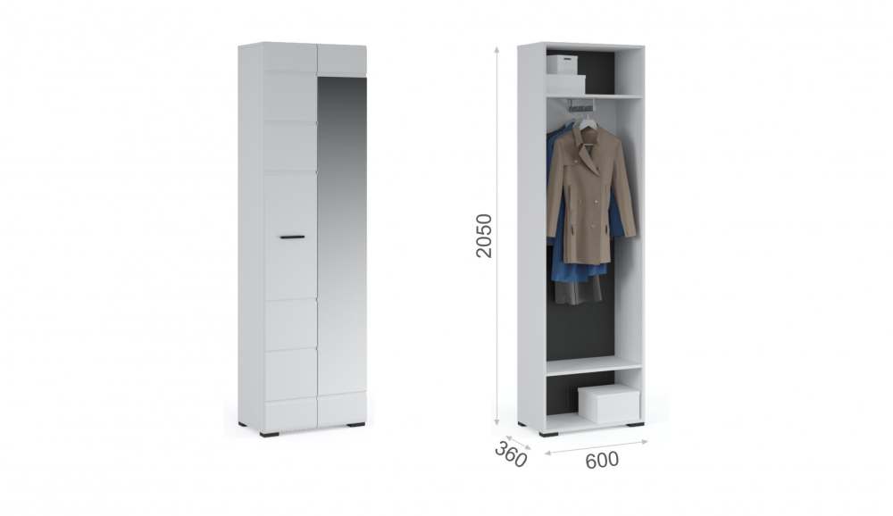 Шкаф 2-х дверный с зеркалом «Йорк» Белый жемчуг/Белый глянец