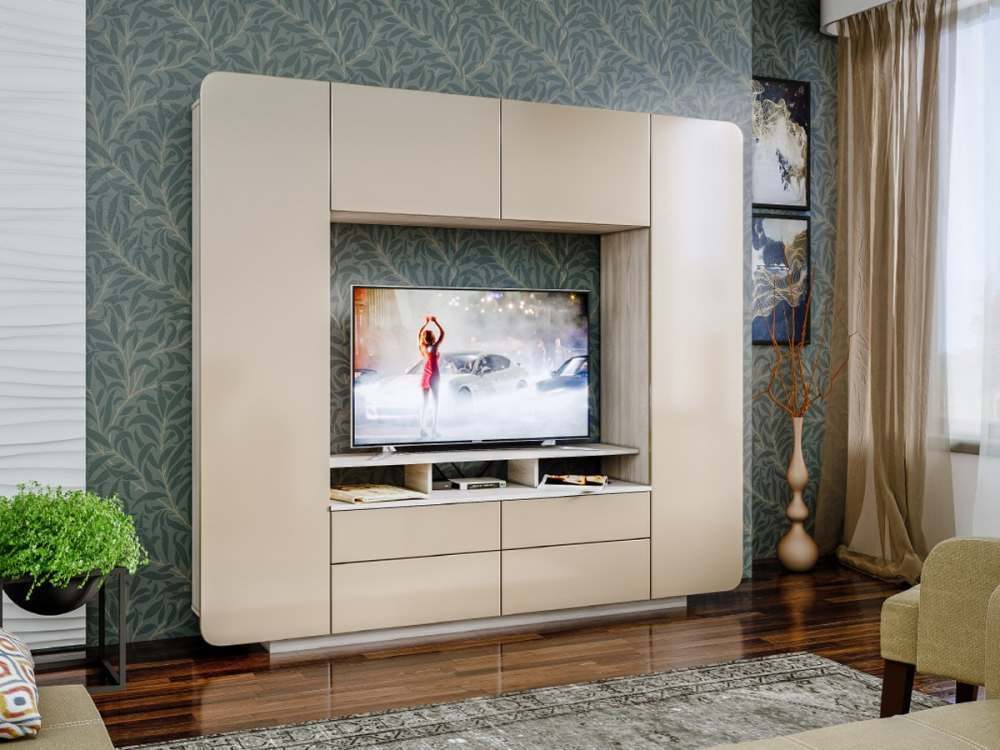 Стенка для гостиной «Румба» 03.272 Ясень Шимо светлый/Мокко глянец