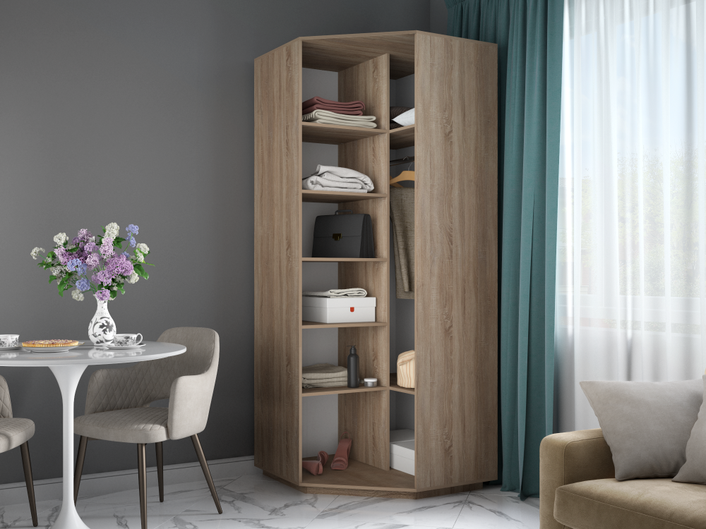 Угловой шкаф «Экспресс» 2400 Зеркало/Сонома внутреннее наполнение