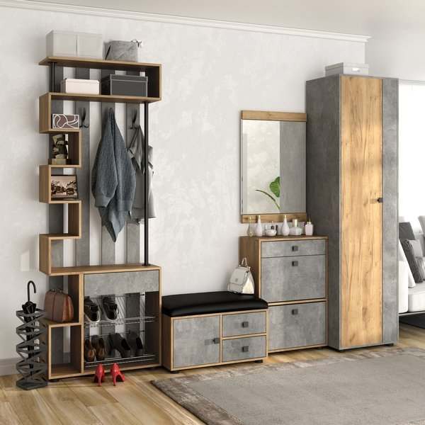 Модульная прихожая «Мини-Лайт» Дуб крафт золотой/Ателье светлое вариант 8